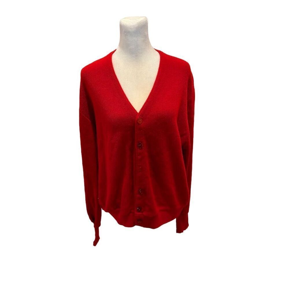 Vintage 80s JCPenney Women's Red Cardigan Sweater Size L